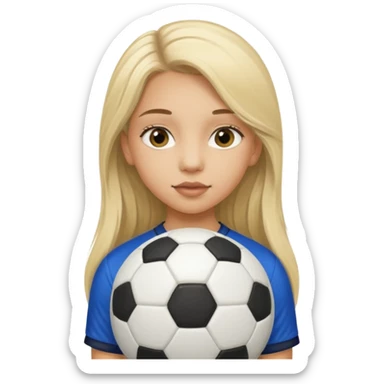 A girl with long light blonde hair with long eyelashes that looks around 13 years old with a soccer ball make her lips lined sticker