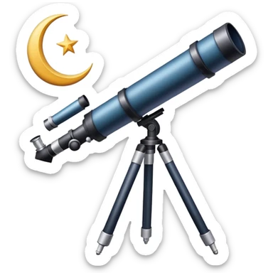 An icon featuring a telescope, stars, and a planet, symbolizing astronomy. The design includes a crescent moon, distant galaxies, and constellations, representing the study of space and celestial bodies. Transparent background highlights the exploration of the universe and cosmic phenomena. sticker