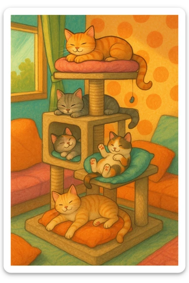 cats relaxing in a vertical playhouse sticker