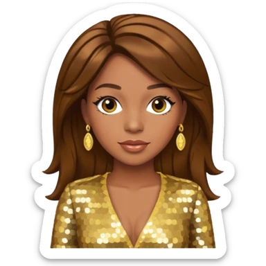 Farrah Franklin from Destiny's Child with brown hair, gold sequin outfit sticker