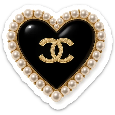  only the elegant heart with pearls and gold Chanel logo,  with no background. black pink,  sticker