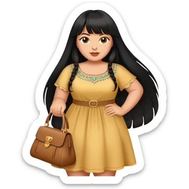 Latina girl with bangs black long hair plus size with a dress purse sticker