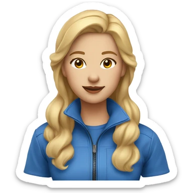 Pretty Honey blonde woman fair skin in blue helmet and blue flight jumpsuit  sticker