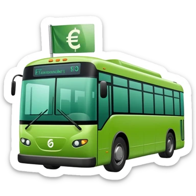 green electric bus with a prominent zero euro banknote sticker