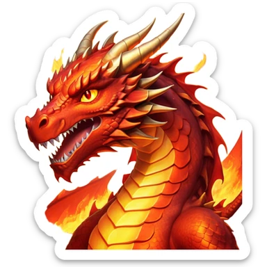 cinematic-noble-fierce-fire-dragon-portrait-emoji,-poised-and-imposing,-with-a-muscular,-scaled-body-ablaze-in-fiery-hues-of-crimson,-molten-orange,-and-molten-gold,-and-intense,-burning-eyes-that-mirror-the-heart-of-a-volcano;-rendered in detail sticker