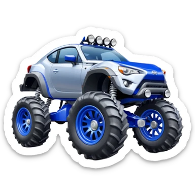 Silver Tractor wheels on monster glossy ultramarine body 2025 Toyota 86 off-road rally car  sticker