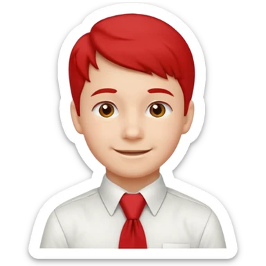 A Soviet schoolboy emoji — smiling young boy wearing a white shirt and a bright red pioneer necktie (scarf) neatly tied around his neck. No hat or headwear. Flat minimal emoji style with clean lines, simple colors, friendly expression, Apple emoji aesthetic. sticker