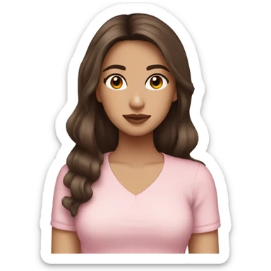 hispanic pretty girl with brown hair and light  pale skin in pink shirt coquette aesthetic  sticker