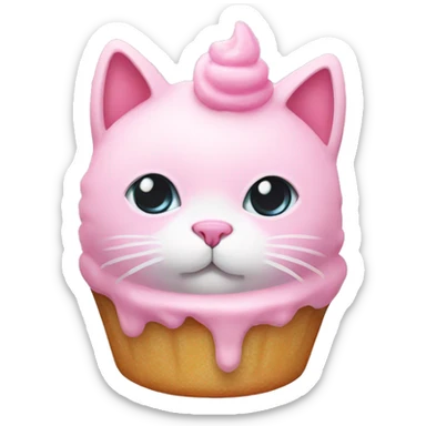 pink cat with white dollop of frosting on its head sticker