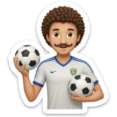 curly hair man soccer player with mustache holding soccer ball sticker