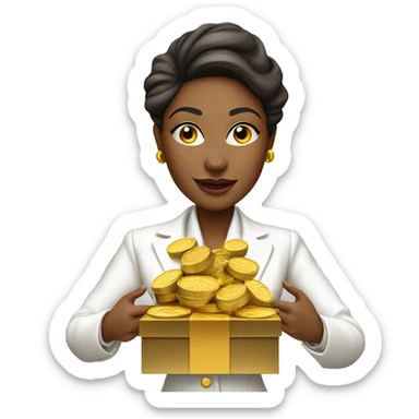 Posh-woman-with-white-suit-holding-golden-coins-and-presents sticker