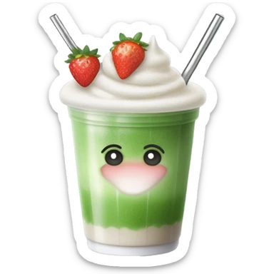 hyper realistic iced matcha latte with strawberry cold foam and a silver straw  sticker
