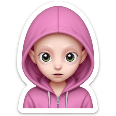 Aliens Pink, hoodie, cute big eyes, thin ears, half body sticker