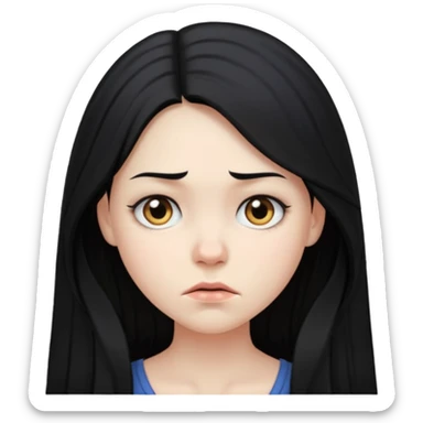 pale girl with long black hair, frowning sticker