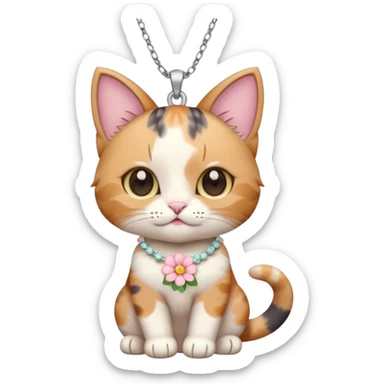 A cute chibi cat with hawaiian pastel flower necklace, posing proudly. sticker