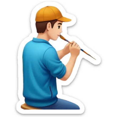 Artist painting a beautiful autumn mountain peak destination on canvas sticker