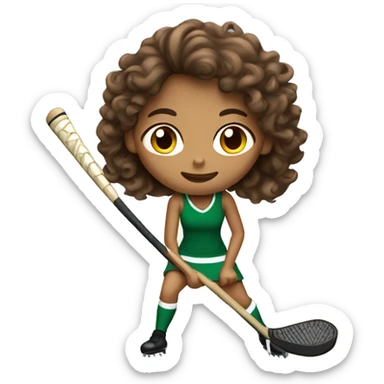tan girl with curly brown hair playing field hockey sticker