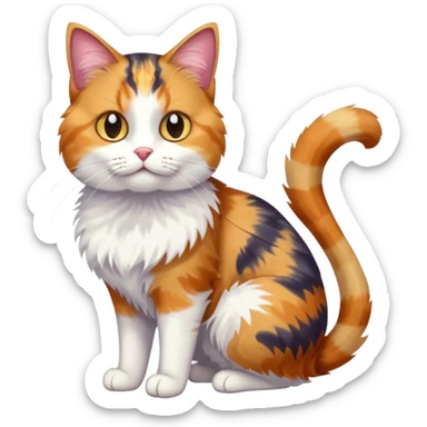 full body anxious looking colourful calico tabby cat with disproportioned head to body with fully white front legs sticker