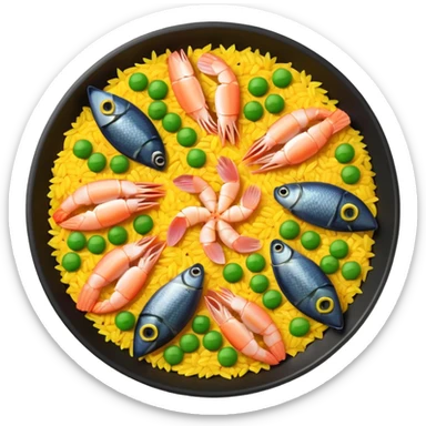 paella emoji, top-down view, bright colors, minimal details sticker