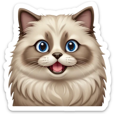 Cinematic Adorable Fluffy Brown Seal Ragdoll Cat Portrait Emoji, Head tilted cutely with big, sparkling blue eyes, soft brown seal-colored fur with darker points on the ears, face, and paws, Simplified yet irresistibly adorable features, highly detailed, glowing with a soft, warm glow, high shine, yawning in a peaceful and playful manner, stylized with a touch of whimsy, bright and endearing, soft glowing outline, capturing the essence of a relaxed and loving kitten, so cute it feels like it could leap out of the screen and stretch into a cozy nap! sticker