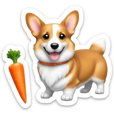 cute Pembroke Welsh Corgi dog with a carrot toy in its paws sticker