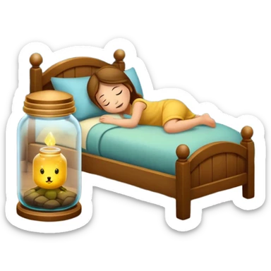 firefly jar used as night lamp beside sleeping critter sticker