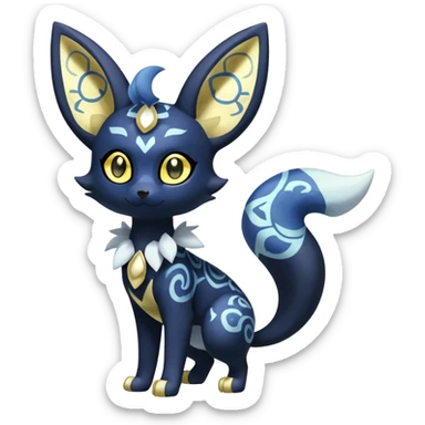 Shiny mExotic Colorfulj Excessive Mysterious Gothic Meowstic-Umbreon-Poochyena-Pokémon-Fakémon-hybrid-creature (full body) with pattern-markings with golden eyes sticker