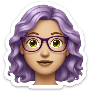 white-girl-purple-wavy-hair-green-eyes-square-glasses sticker