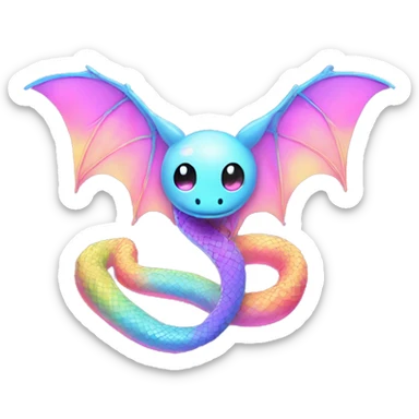 Kawaii rainbow pastel bedazzled snake with neon bat wings  sticker