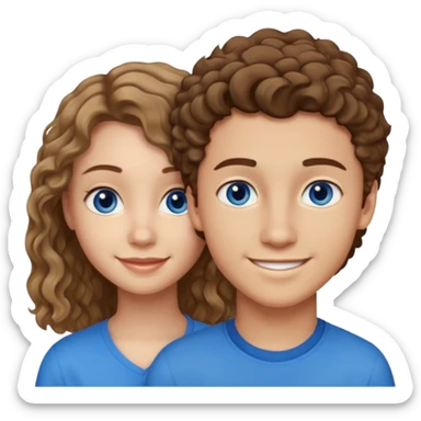 20 year old boy with slightly curly dark blonde hair and blue eyes with 20 year old girl with brown hair and blue eyes sticker