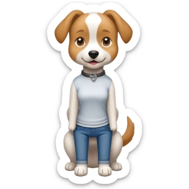 female dog upright casual clothes jeans t-shirt friendly expression sticker