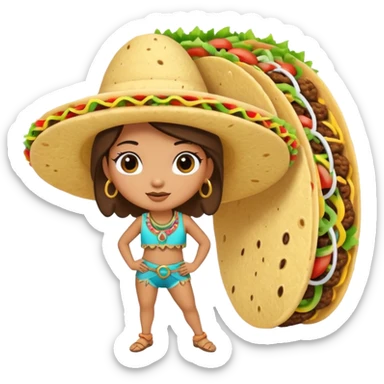 a taco with hoop earrings, long lashes, and a hand on its hip sticker