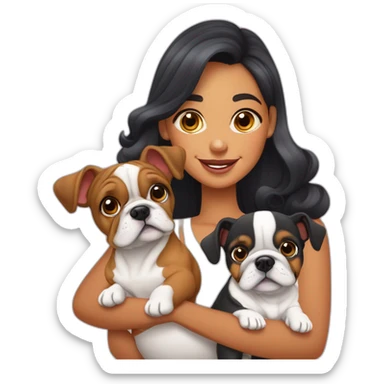 família de um bulldog francés e um pinscher um pai careca uma mae com cabelo ondulado uma menina com cracois uma bebe com caracóis e um menino com cabelo curto ondulado sticker