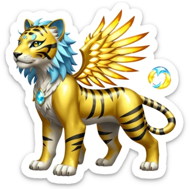 Solarpunk solar aesthetic shiny glowing divine lighting glimmering shimmering Amaura-Solgaleo-Tigress-Luxray-Trico-fusion (full body) sticker