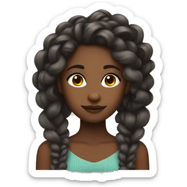 Black girl with long braided hair mostly with curls and has a mole n her left e sticker