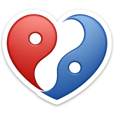 Make a yin yang like heart emoji with the colors being blue and red and no white parts, with two holes and not three and no empty parts left out, make the heart completely filled up sticker