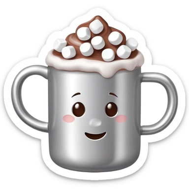 hot chocolate in a silver colored mug with marshmallows  sticker