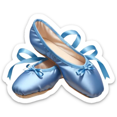 cinematic-realistic-ballet-shoes,-soft-satin-blue-pointe-shoes-with-delicate-ribbons,-resting-gently-on-a-polished-wooden-floor,-subtle-creases-in-the-fabric,-glowing-under-the-warm-golden-light-of-a-rehearsal-studio,-evoking-ele sticker