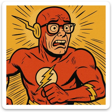 The Flash superhero as a nerd, with glasses, comic style sticker