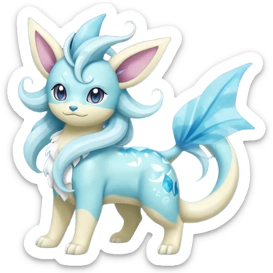 Celestial Magical sparkly shiny glittery Suicune-Vaporeon-Primarina-Amaura-Pokémon-Fakémon-fusion, full body sticker