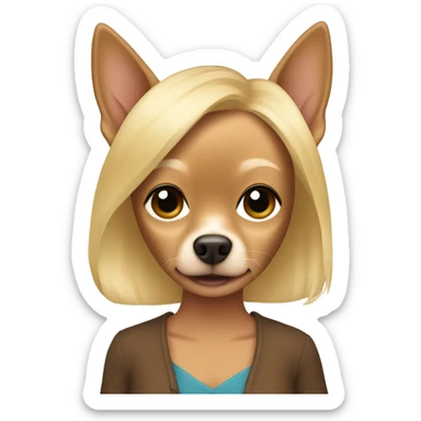 A brown chihuahua being held by a blonde woman sticker