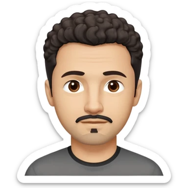 Man in his early 50s with light brown complexion. Strong jawline with soft expression. Kind dark brown eyes. Slight pleasant smile. Black goatee with subtle gray. Short curly dark hair with slight receding hairline. Professional but friendly demeanor. Wearing a black casual shirt. sticker