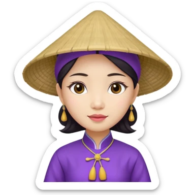 ancient vietnamese girl with aodai and conical hat, purple sticker