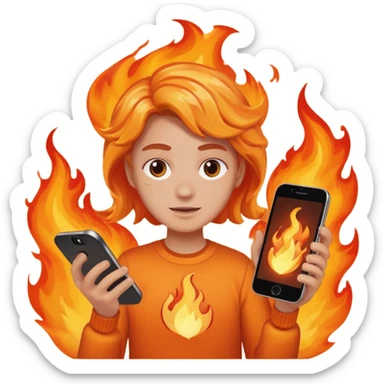 una  fuego que tenga en la mano un telefono sticker