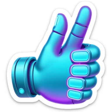 futuristic glowing thumbs up, neon purple and cyan light, dark background, digital tech style sticker