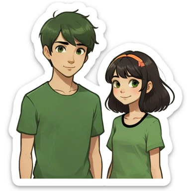 A brown hair girl that’s white kissing a black hair boy that’s white sticker