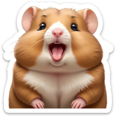 Cinematic Cute Yawning Brown Hamster Portrait Emoji, Head tilted slightly with a dramatic, wide-open yawn, showcasing a smooth, rich brown fur with tiny droopy ears, round dark eyes barely open in drowsy contentment, Simplified yet irresistibly adorable features, highly detailed, glowing with a soft, cozy glow, high shine, relaxed yet expressive, stylized with a touch of whimsy, bright and endearing, soft glowing outline, capturing the essence of a sleepy yet affectionate hamster, so drowsy it feels like it could stretch out of the screen and curl up for a nap! sticker