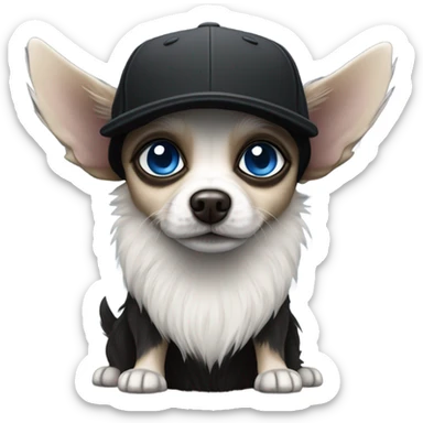 Old man blue eyes goatee beard ball cap and cute black long fur Chihuahua sticker
