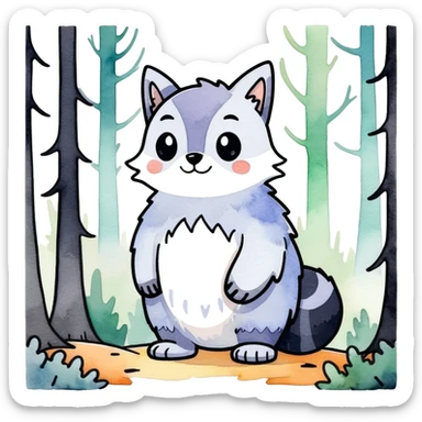 watercolor furry creature in a misty forest sticker