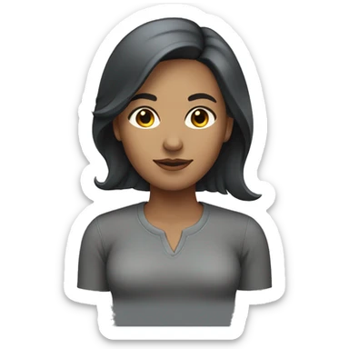 women with side part and really dark brown hair and tight grey shirt sticker